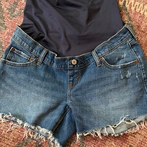 Abercrombie & Fitch Maternity Distressed Blue Denim Frayed-Hem Shorts